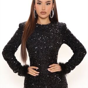 Fashion Nova Sparkling Black Long Sleeve Dress